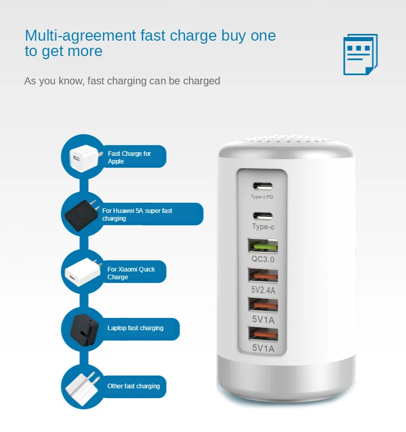 Зарядное устройство с 6 USB-портами и поддержкой быстрой зарядки 65 Вт | Мобильные