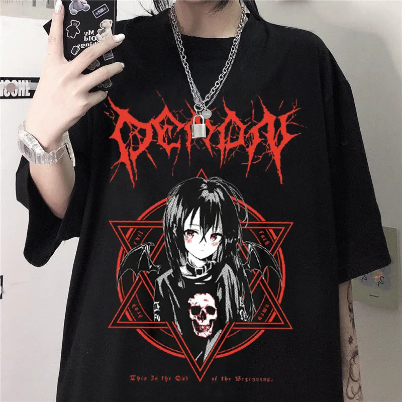 

harajuku T Shirt Aesthetic Gothic Punk cartoon Short Sleeve O-Neck Tops Women dropshipping summer loose oversize street clothes