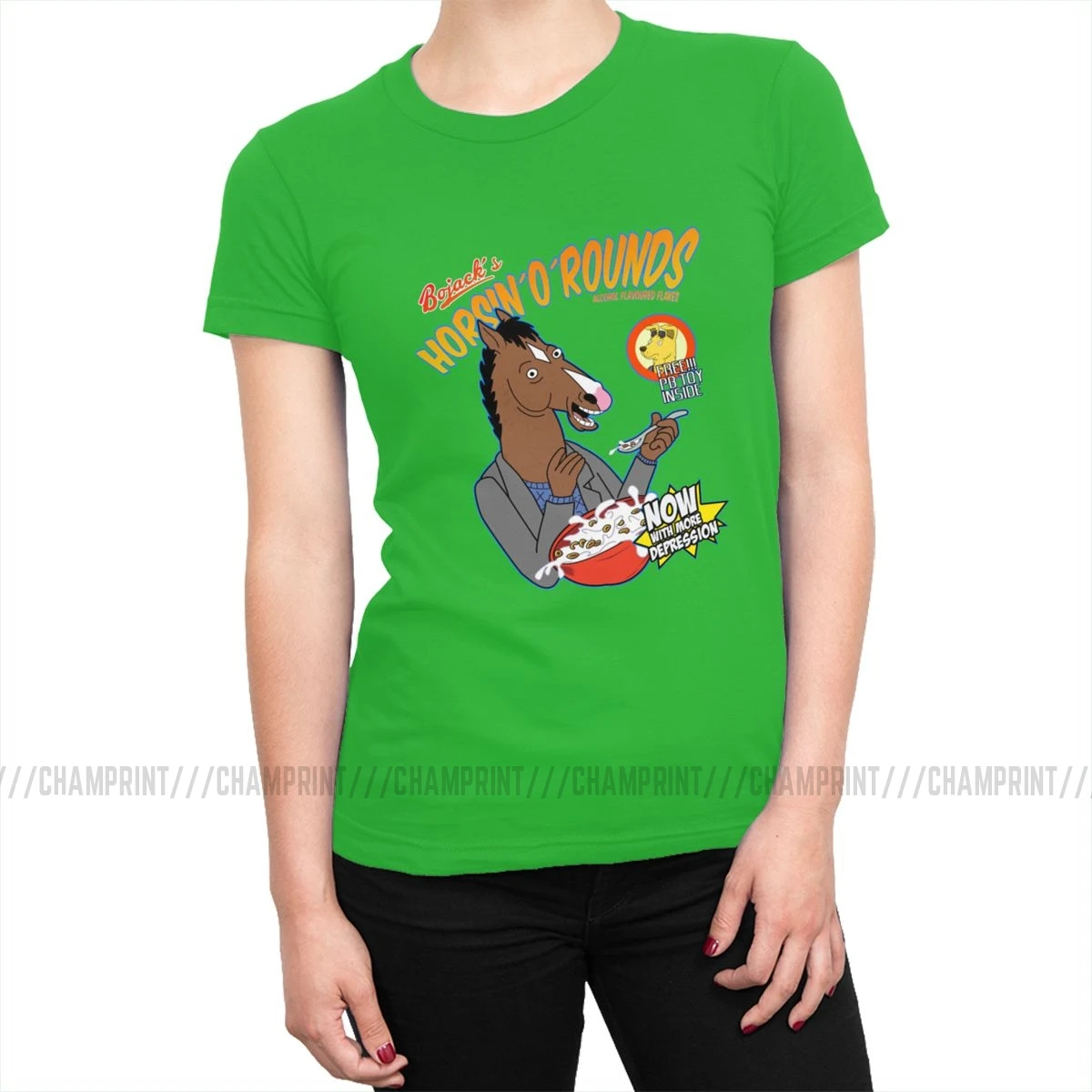 Женские футболки Bojack's cereal, Забавные футболки Bojack Horseman с рисунками из мультфильмов, модные хлопковые футболки, топ, базовая Женская одежда с графическим принтом - Цвет: Зеленый