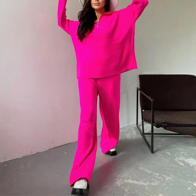 Женский трикотажный костюм с брюками свободный зимний свитер длинным рукавом и