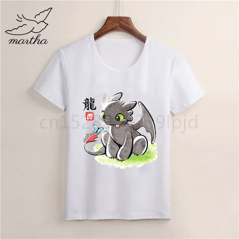 Белая футболка для мальчиков и девочек с принтом Беззубик Ночная фурия забавным