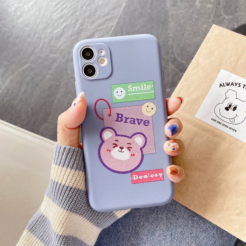 

Cartoon Bear Phone Case for IPhone12 Mini 11 Pro Max XR X XS Max 8 7 Soft Cases Full Lens Protection 8 7 plus Silicon Back Cover