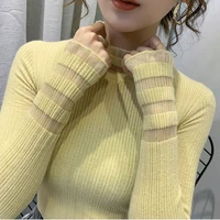 lace sweater new half high collar long sleeved knit sweater slim black lace bottoming shirt western style thin sweater women