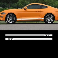 2Pcslot Car Styling GT Logo Door Side Skirt Stripes Stickers Racing Sport Carbon Fiber Vinyl Decal For Ford Mustang 2009-2019