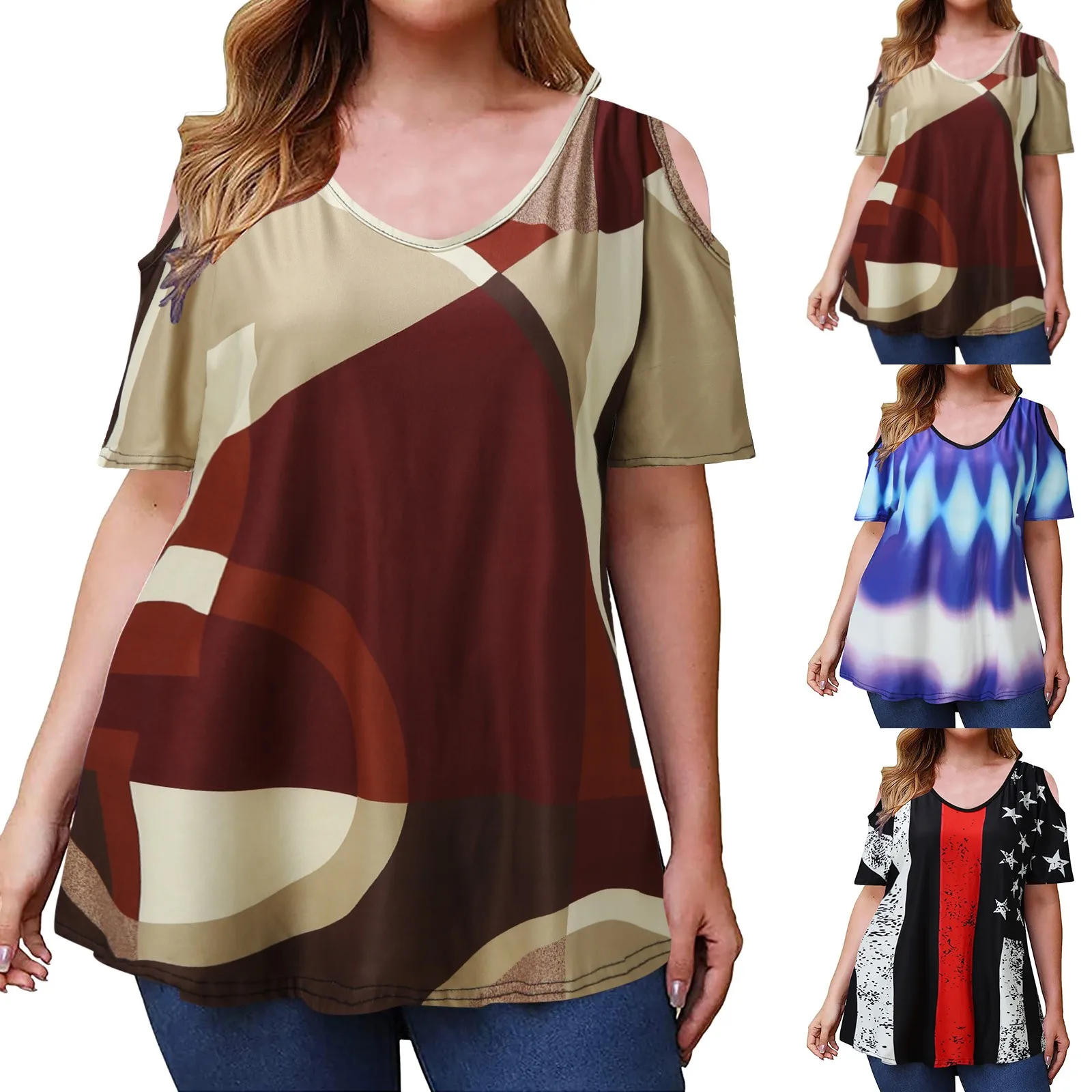 

57# Women's Oversized Shirt Plus Size Short Sleeve Shirts Summer O-neck Flowy Blouse Tunic Top L-5xl Blusas Mujer Women Clothing