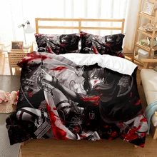 Juego de cama con estampado de Anime Attack On Titan, juego de funda nórdica con estampado de Eren Kruger Jaeger, ropa de cama, regalo para novio (3)