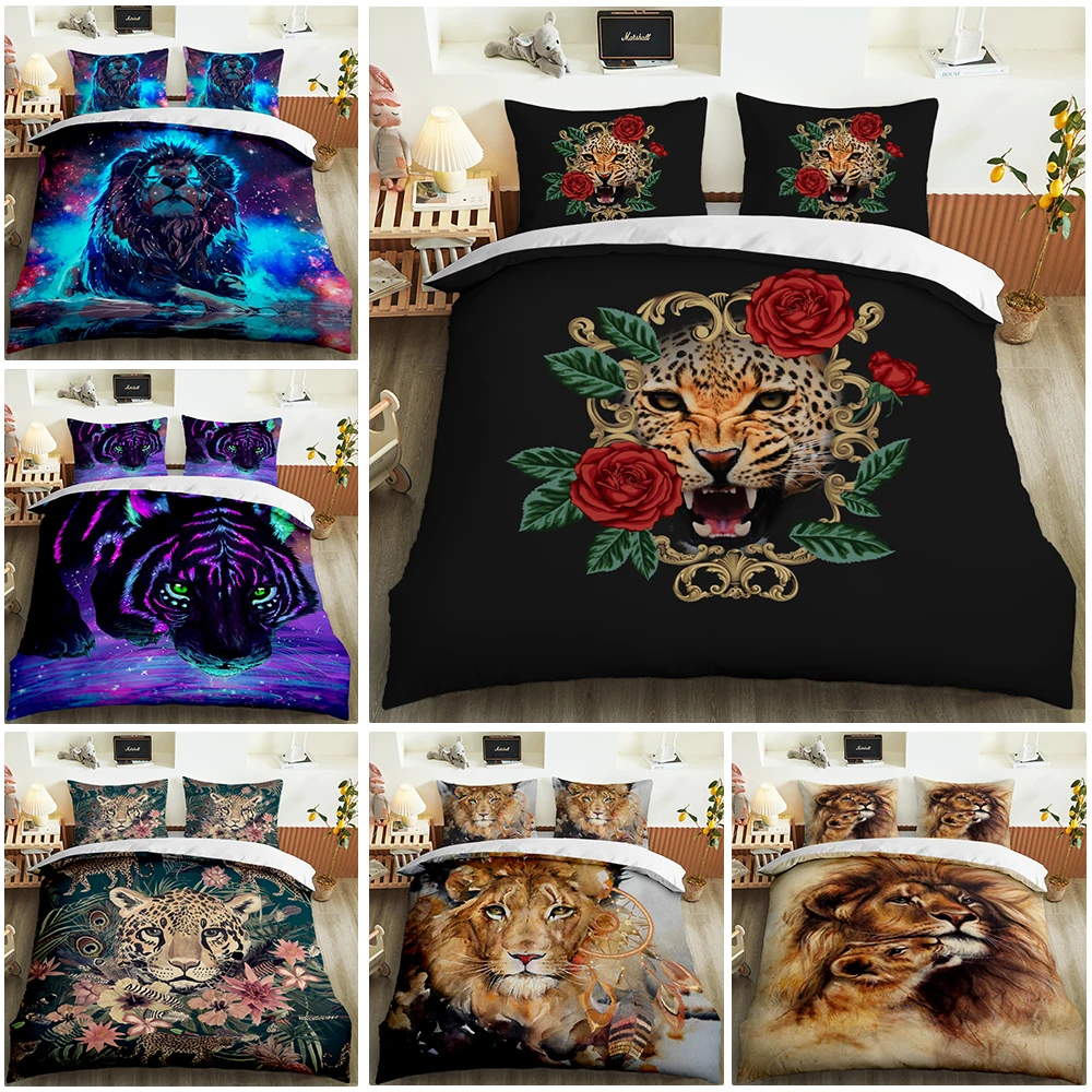 

Animal 3D Lion and tiger bedding sets custom bedding set quilt cover With Pillow Case Luxury Microfiber Bedspread Home Textiles