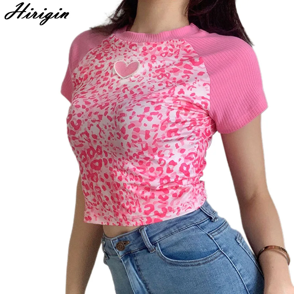 

Women Short Sleeve Leopard Print T-shirt Summer Fashion Heart Embroidery Top T Shirts For Women