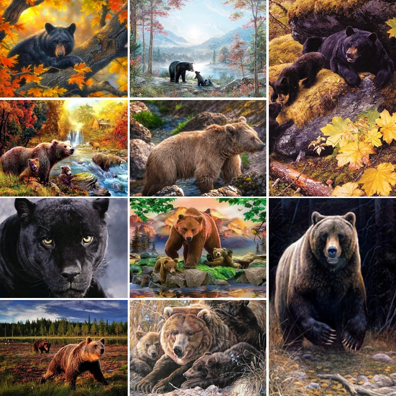 

Алмазная живопись 5D 40x50x60x70, полноразмерная вышивка, мозаика, вышивка крестиком, милое животное, медведь, пейзаж, «сделай сам», украшение для ...