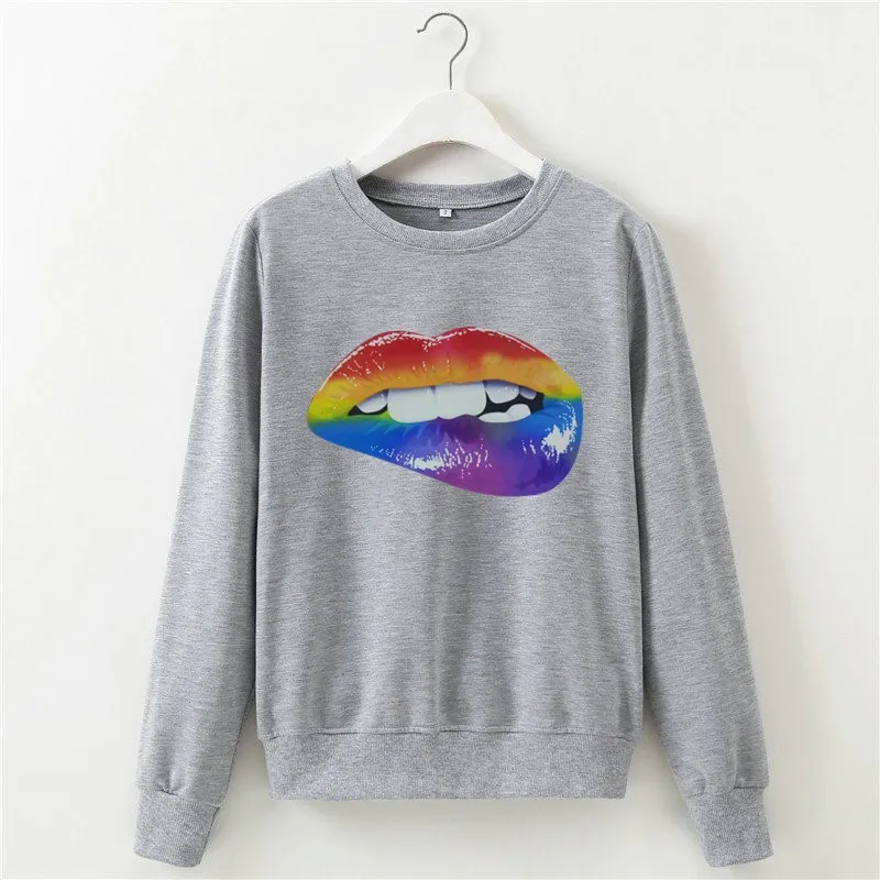 Sweatshirt Kawaii Lip Print Cute Long Sleeve Autumn Fall Winter Clothes Women Ladies Femme Sweetshirt Moletom Kawaii Shirt Tops