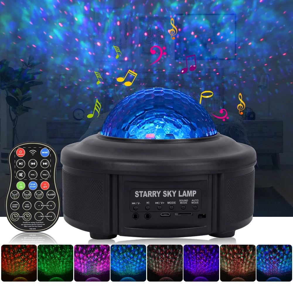 

USB LED Star Night Light Music Starry Water Wave LED Projector Light Bluetooth Projector Sound-Activated Projector Light Decor