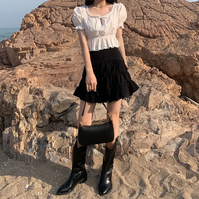 

2021 summer new Korean version of high waist slimming folds all-match A-line skirt skirt skirt