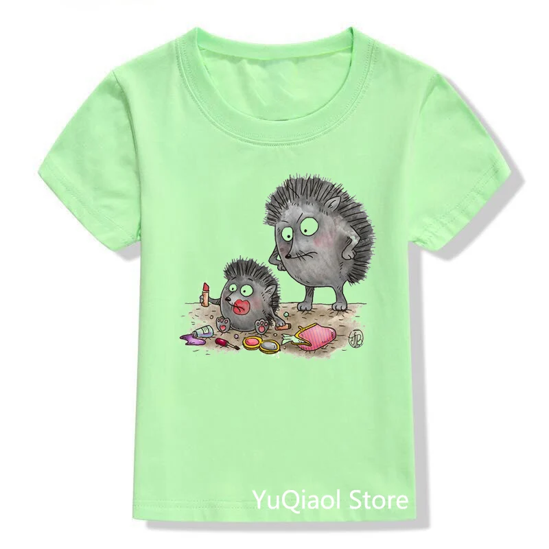 Camiseta con estampado de erizo de maquillaje para ni&ntilde;os, Camisetas verdes divertidas para beb&eacute;s, ropa para ni&ntilde;os y ni&ntilde;as, Tops adorables 2021-0