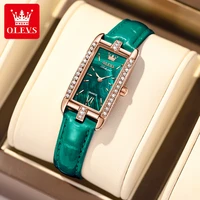 olevs brand women watches fashion square ladies quartz watch bracelet set green dial simple rose gold diamond luxury women watch