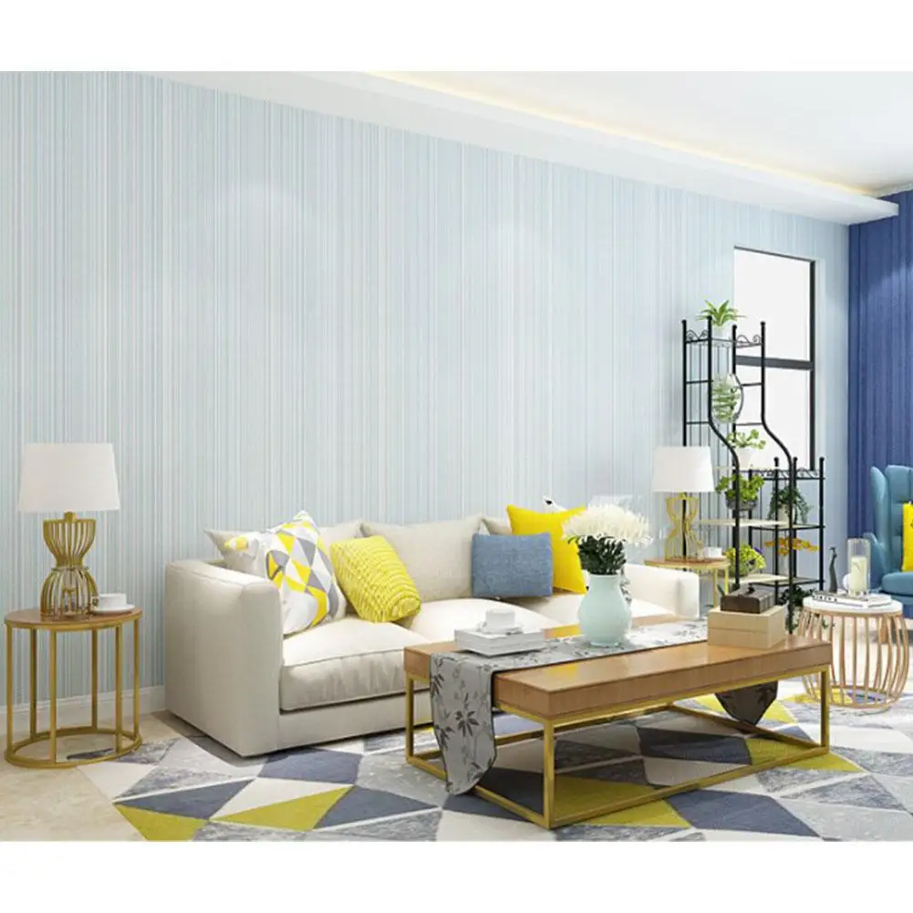 Однотонные вертикальные нетканые обои в полоску для декора фона телевизора 10