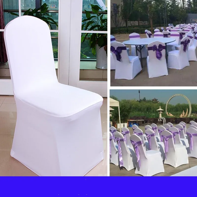 

Wholesale Universal White Polyester Spandex Wedding Chair Covers for Weddings Banquet Folding Hotel Decoration Decor 100pcs/lot