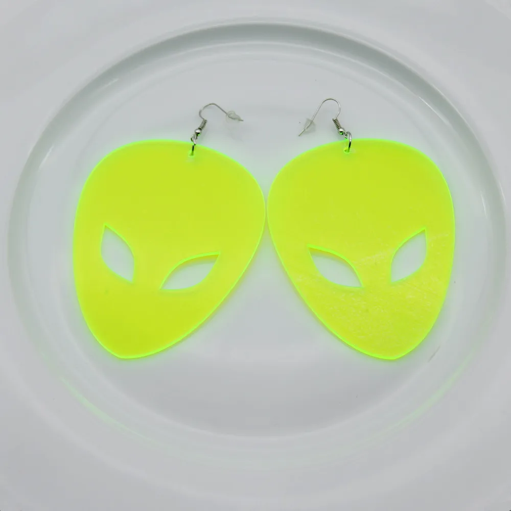 Модные неоновые цветные акриловые серьги подвески в виде инопланетянина для
