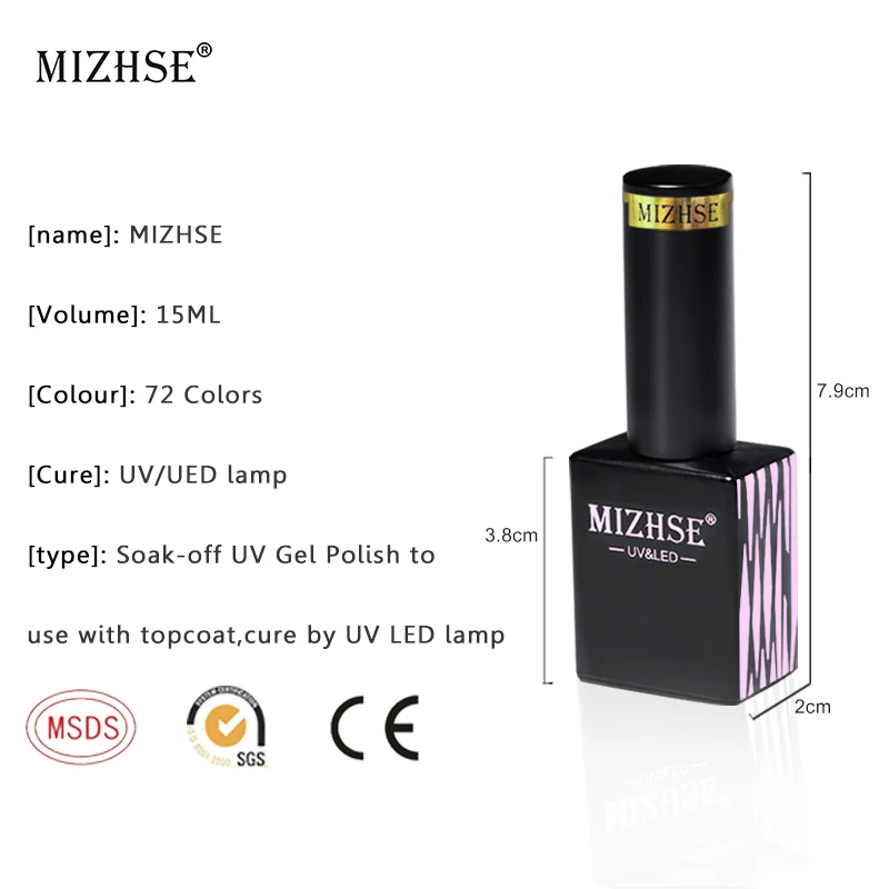 

MIZHSE 15ml Gel Polish UV LED Nail Varnish For Manicure 72 Colors Gel Lacquer Semi Permanent Soak off UV Gel Nail Art Manicure