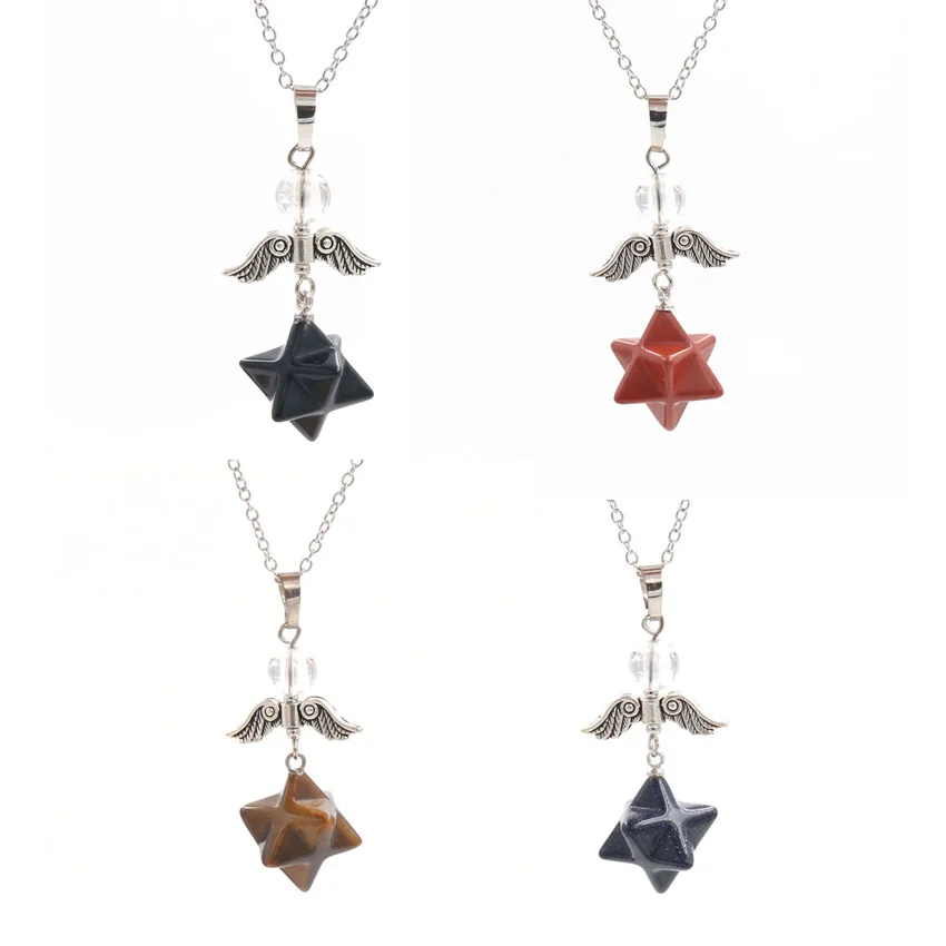 XSM хрустальные подвески Merkaba с крыльями ангела ожерелья для женщин натуральный