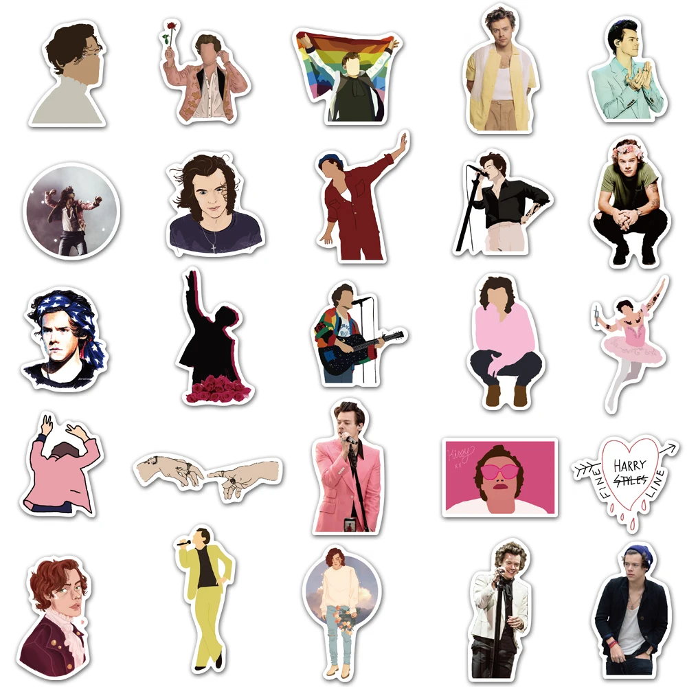 50Pcs Not Repeat British Singer Harry Style Luggage Stickers for Fans Gifts to DIY Laptop Phone Fridge Guitar Water Bottle Decor | Дом и сад