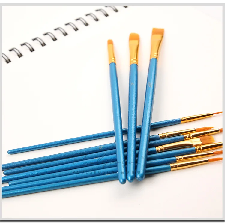 

Brushes for painting hot selling 10 pearl blue pen holder nylon wool oil painting watercolor pen nail brush set