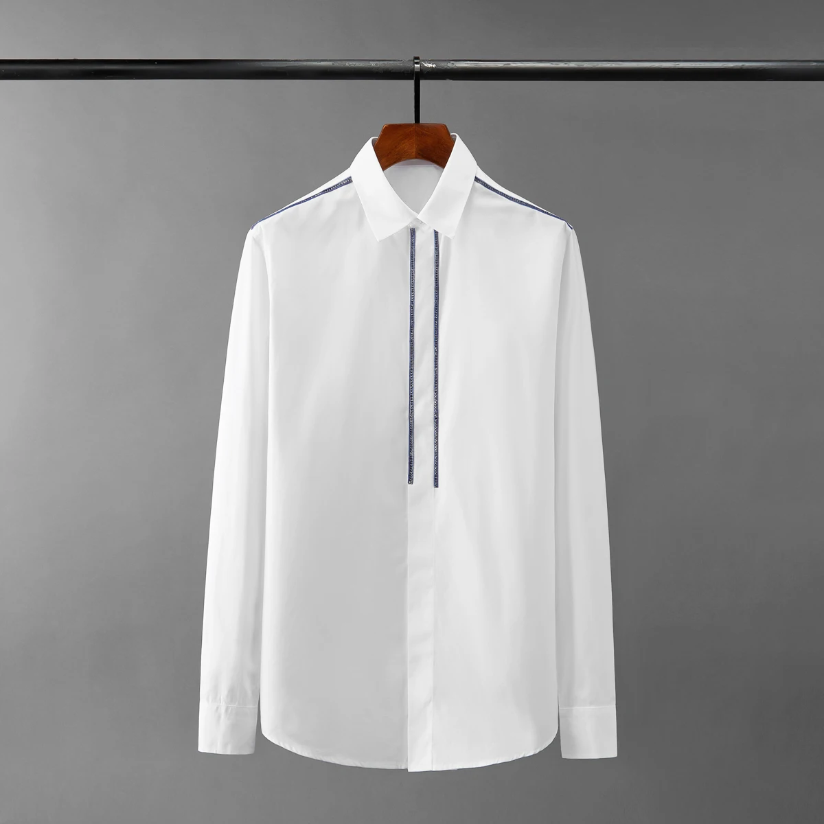 

Хлопковые мужские рубашки Minglu, роскошные повседневные мужские рубашки с длинными рукавами и подкладкой из бисера, Модные приталенные мужск...