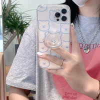 ins korean cute bear bracket phone case for iphone 11 12 pro xs max x xr se 7 8 plus stand holder soft tpu protection back cover