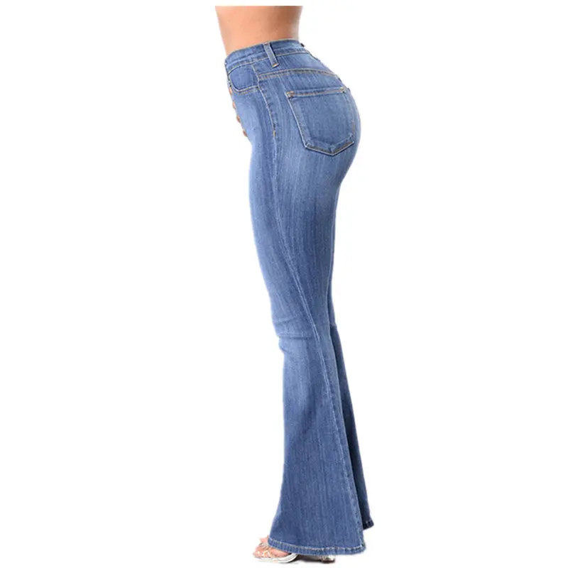 Factory Direct Hot Sale Women Jeans Female High-waisted Pants Washed Denim Sewing Button Wide-Leg |