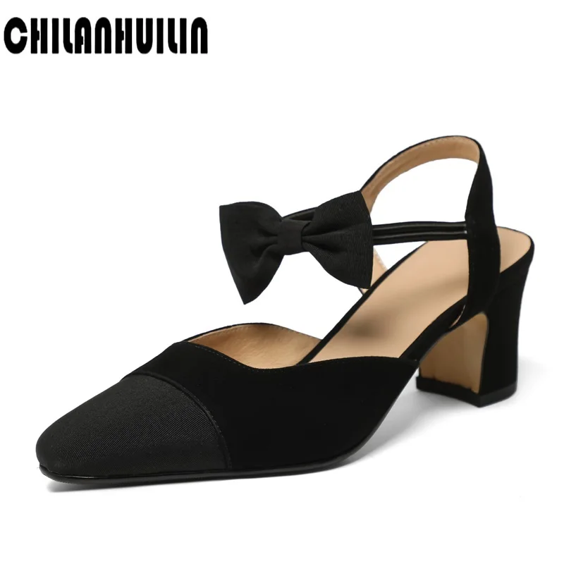 

woman summer shoes brand sandals ladies real leather high heels fashion bow dress party shoes woman beach shoes pumps slingback
