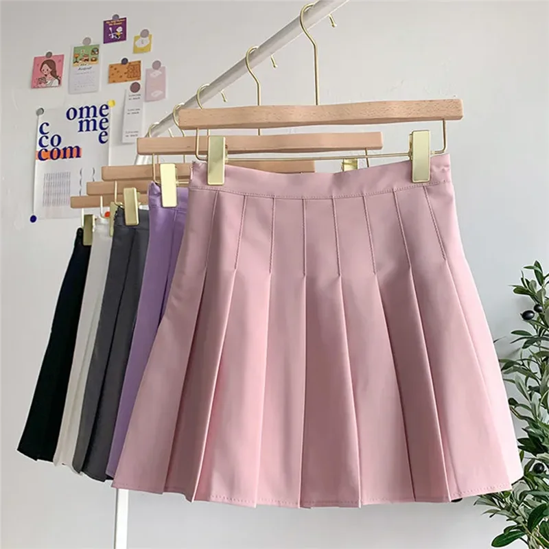 

2021 New Black Skirt Female Summer High Waist gothic Anti-Glare A-Line Pleated Skirt Short Skirt Purple Ins Tide Ulzzang Skirt