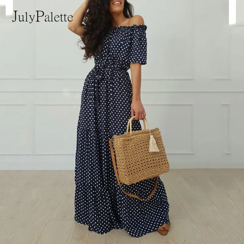 

Женское платье в горошек Julypalette, элегантное облегающее Макси-платье на одно плечо, с высокой талией и шнуровкой, лето 2021