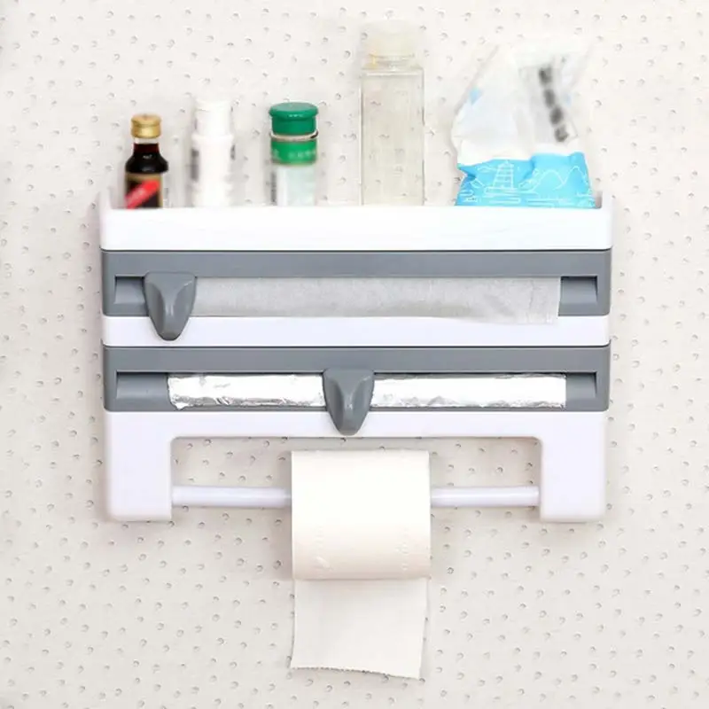 Recortadora de cocina multifuncional Cuatro en Uno, estante de corte de pel&iacute;cula de pl&aacute;stico montado en la pared, herramientas de cocina-0