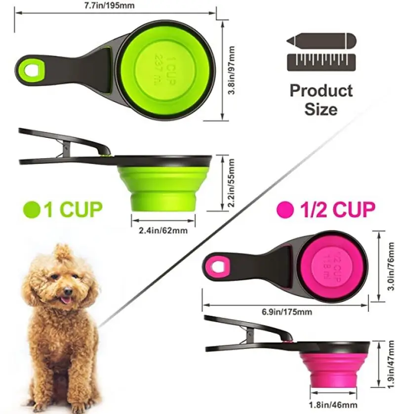

Foldable Dog and Cat Food Spoon Silicone Pet Bowl Foldable Food Spoon Sealable Clip Dog Food Measuring Cup for Cat and Dog