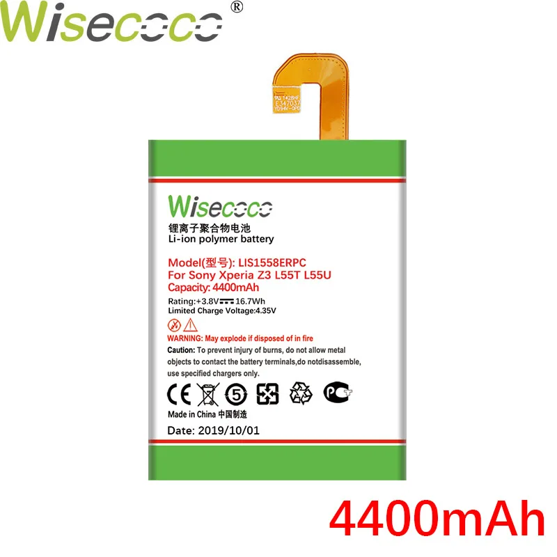 Wisecoco 4400 мА/ч, LIS1558ERPC Батарея для SONY Xperia Z3 L55U D6653 D6603 D6633 D5803 D5833 D6616 D6708 L55T телефон+ код для отслеживания отправления