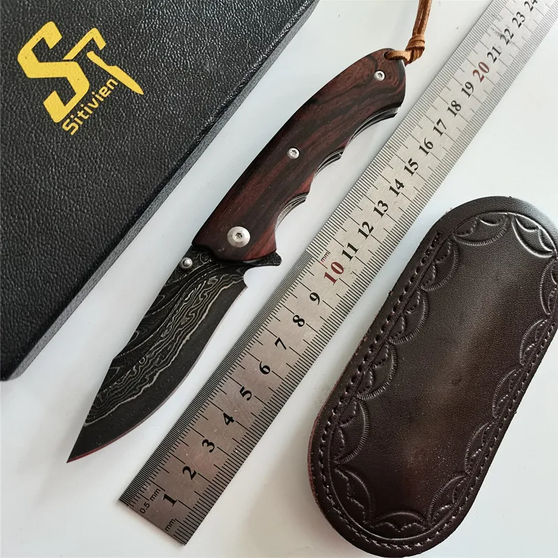 

Eafengrow Sitivien ST203 Folding VG10 Damascus Blade Pocket Survival Hunt Tactical Outdoor Camp Wood New Rescue Gift EDC Knife