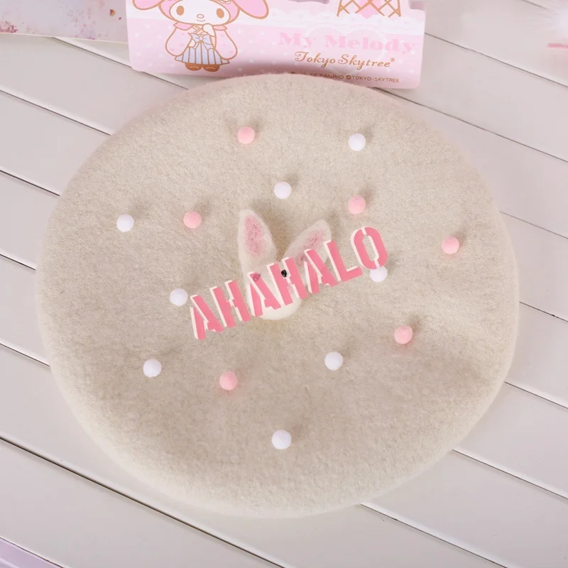 

Soft Sister Sweet Biscuits Rabbit Hat Beret Wool Hat Lolita Hair Accessories Beret Hat Rabbit Side Folder Hairpin