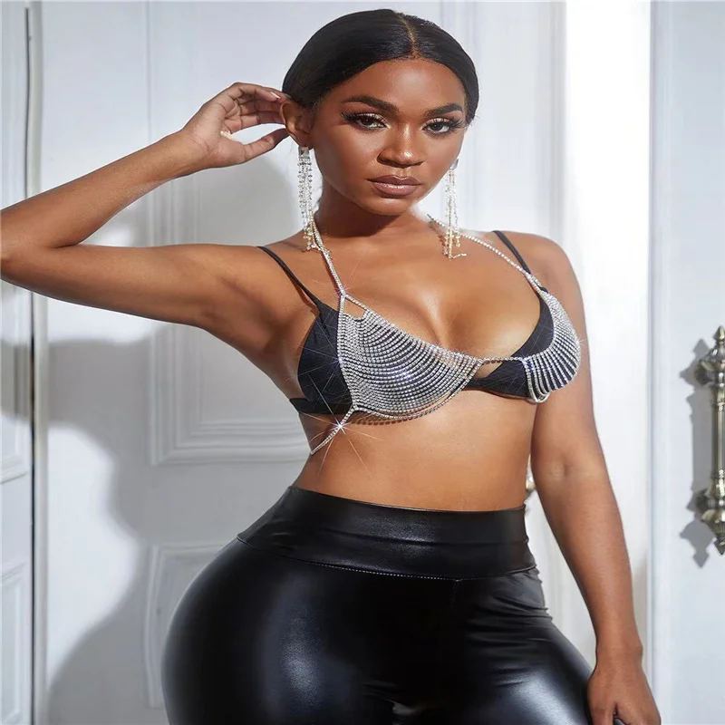 Фото 2021 бюстгальтер all Стразы boutique, украшения для тела, цепочка, сексуальные женские эксклюзивные Большие Блестящие модные бикини для пляжа, ночного клуба, DJ №3