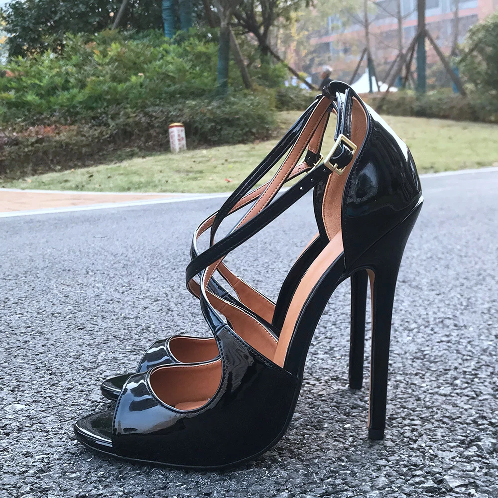 Туфли унисекс на очень высоком каблуке 14 см с открытым носком перекрестным