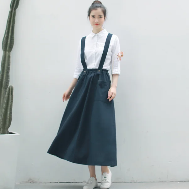 Юбка-миди женская из хлопка и льна с высокой талией карманами в стиле преппи DG761