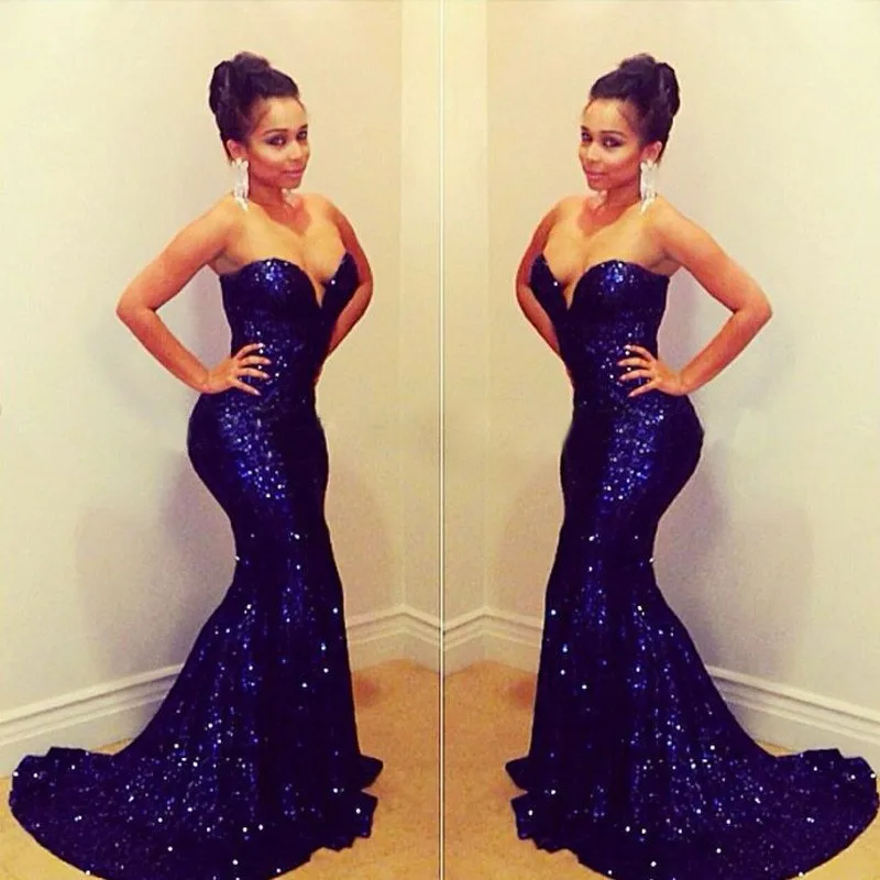 

Fashion off the shoulder sweetheart heart floor length long sequin beaded royal blue mermaid prom gown 2018 bridesmaid dresses