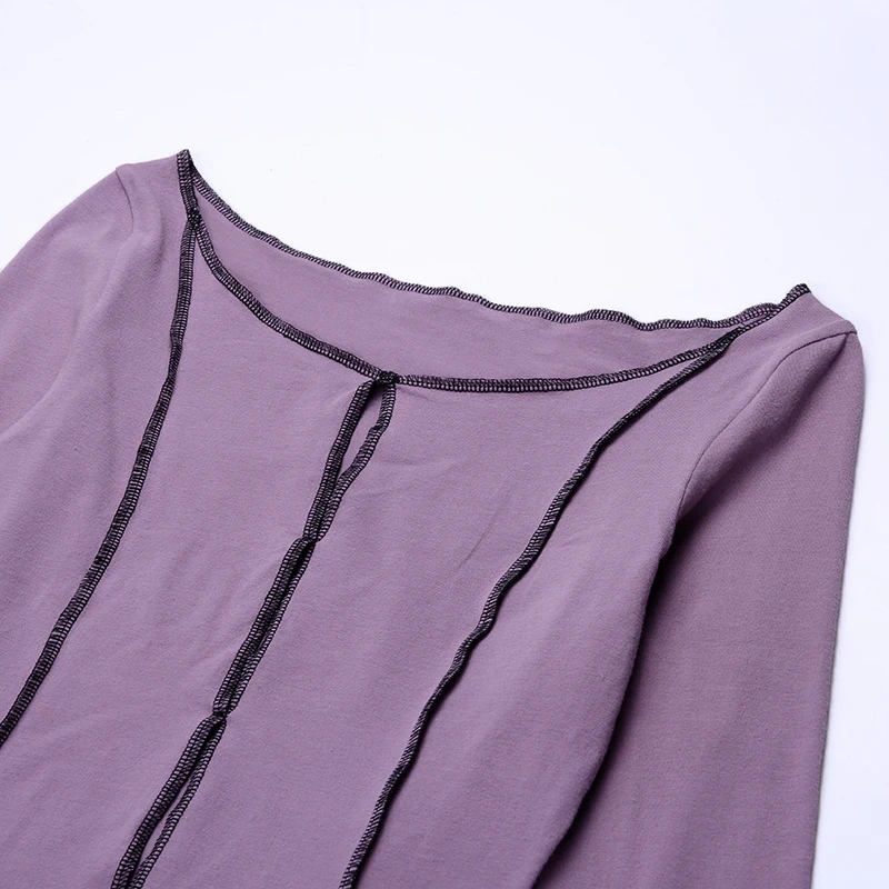 E-Girls Punk Style Off Shoulder T-Shirts Womem Long Sleeve Striped Line Strap Tees Hollow Patch Split Crop Top Girls Street Wear | Женская