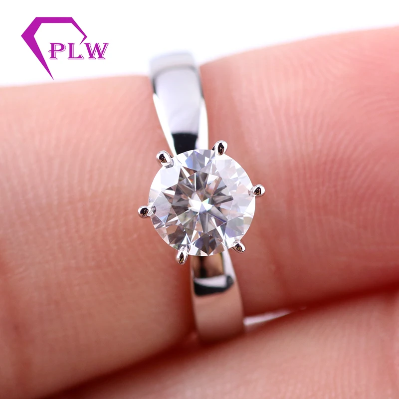 Обручальное кольцо SOLITAIRE 6 зубец 1 карат VVS D Круглый 18 K Белый Золотой для LADIES'GIFTS и