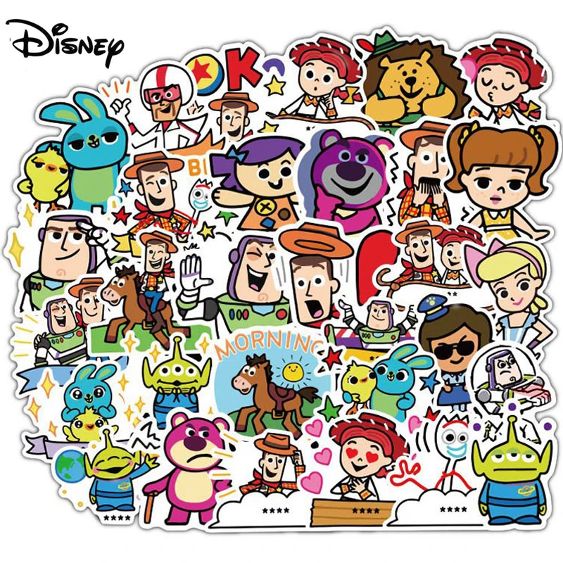 

50pcs Toy Story Buzz Lightyear Stickers Anime Woody Alien Jessie Disney Laptop Bicycle Guitar Skateboards Graffiti DIY Kids Toys