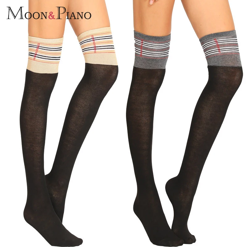 

Long Plaid Women Stockings Over Knee Cotton Ladies Striped Sexy Stocking Soft Comfortable Women's For Female Stockings Fashion