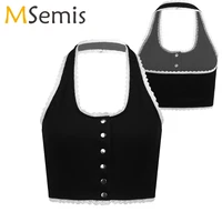 sexy u neck black halter crop tops summer knitted sleeveless backless tanks camis women vest summer button up streetwear 2021