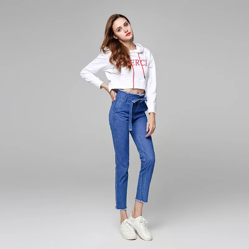 

Women's Jeans Autumn The New High Waist Pants Tassel The Belt Jeans Woman Fashion Casual Jeans Woman