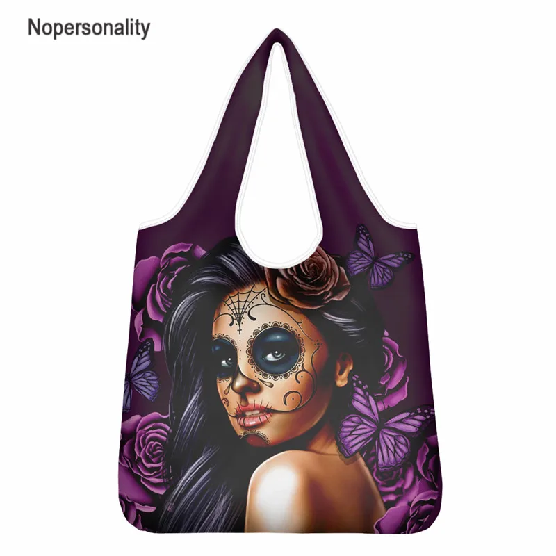 

Сумка-тоут для покупок с принтом Day of Head, экологически чистая Складная многоразовая портативная Сумочка на плечо, дорожные сумки для продукт...