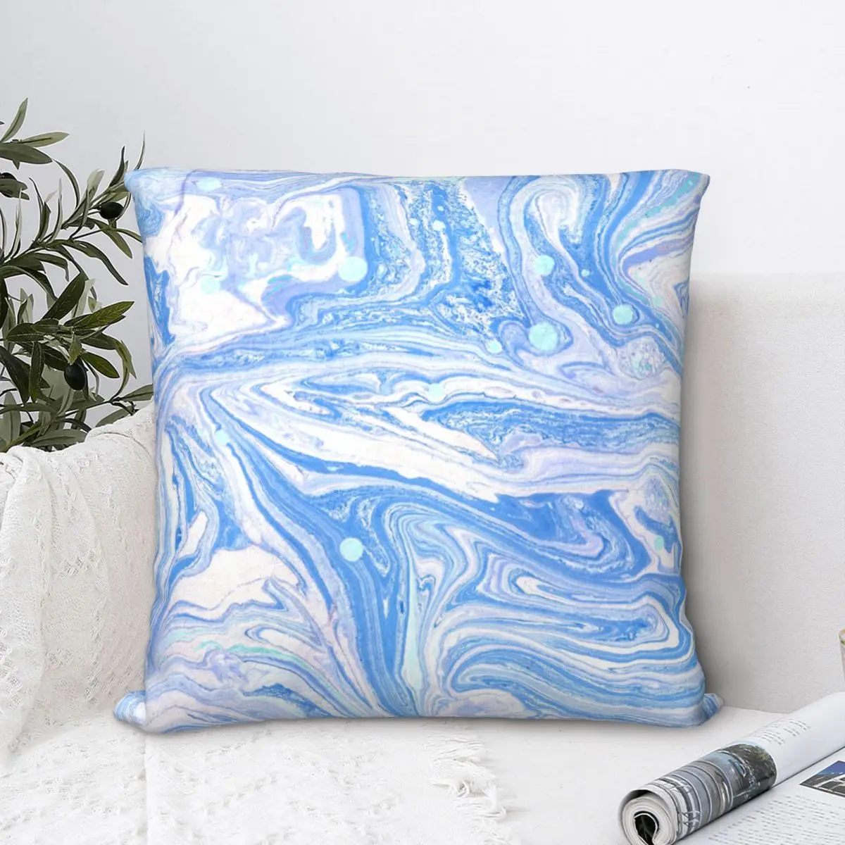 

Blue Throw Pillow Case Marble Texture Art Backpack Cushions Covers DIY Printed Kawaii For Home Decor