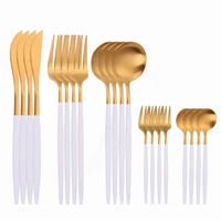 matte cutlery set white and gold cutlery set stainless steel tableware set forks spoons knives dinnerware flatware dropshipping