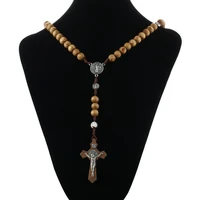 handmade round wooden beads rosary necklaces cross pendant for women religious jesus jewelry mother gifts